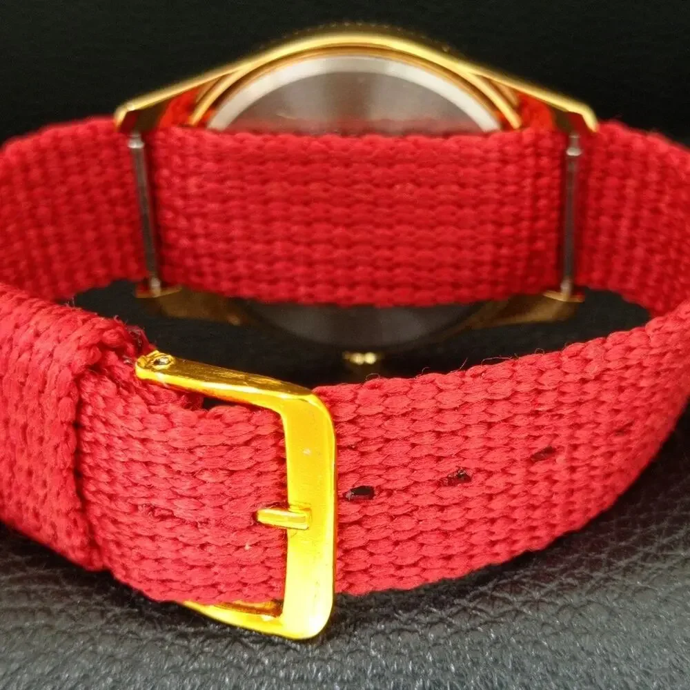 Vintage 1977 Roamer Manual Mens Gold Watch W/Nato Strap & Red accents